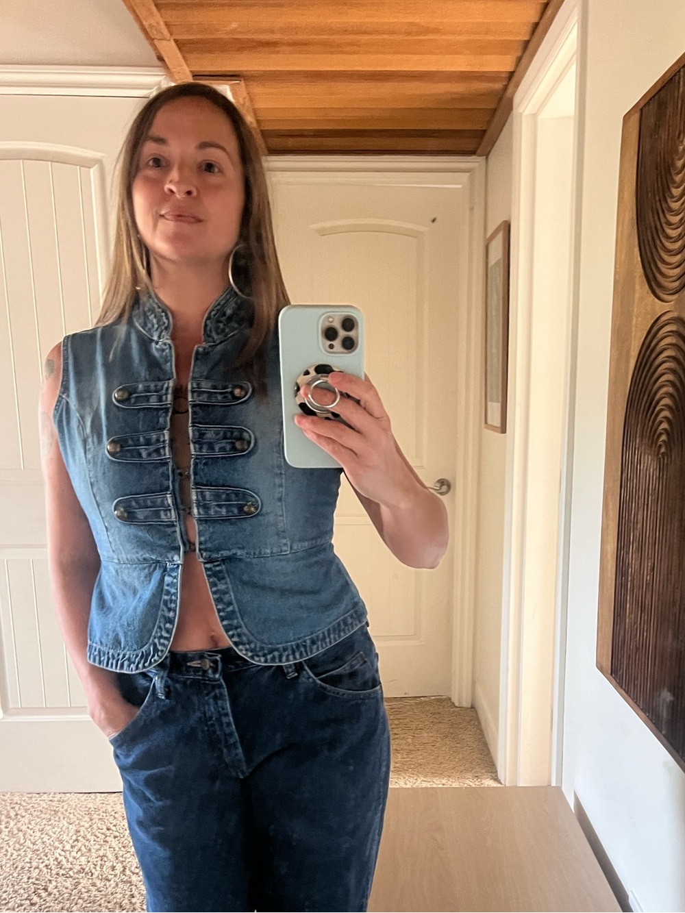 No Boundaries Women's Y2K Denim Military-Style Vest brass details Juniors Large